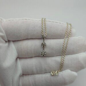 18 Inch 925 Sterling Silver Triple Cluster Style Genuine Diamonds Necklace